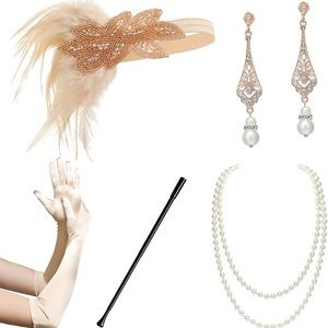 Babeyond 1920s Flapper Accessories Creme color ONE SIZE.